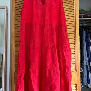 Linen red shift embroidered tank dress